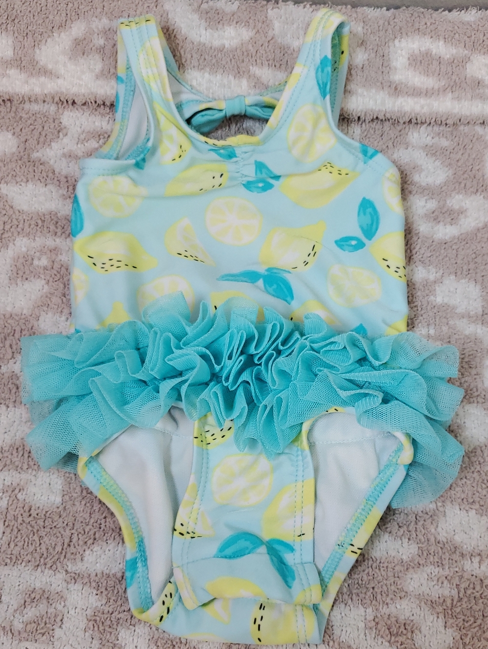 Girls' Cat & Jack Lemon Print Aqua Ruffle One-Piece Swimsuit. 3-6 Months